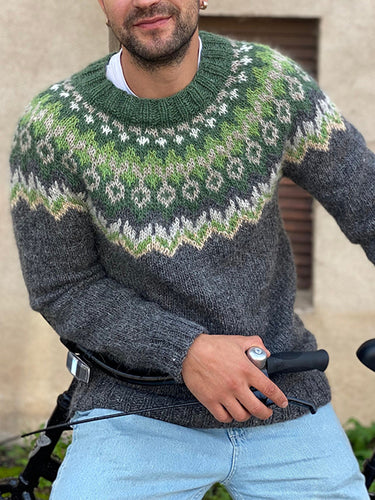 Men'S Vintage Knitted Jacquard Crew Neck Sweater