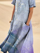 Load image into Gallery viewer, Women's Vintage Marble Texture Linen Pocket Dress