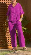 Load image into Gallery viewer, Casual Hooded Zipper Cotton and Linen Two-piece Suit