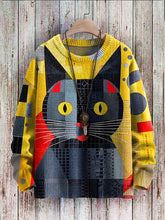 Load image into Gallery viewer, Abstract Art Cat Casual Print Knitted Pullover Sweater