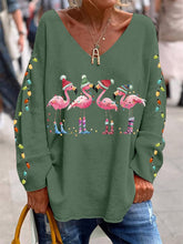 Load image into Gallery viewer, Women's Christmas Flamingo Print Casual Top