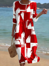 Load image into Gallery viewer, Women's Casual  Round Neck Mid Sleeve Print Cotton and Linen Dress