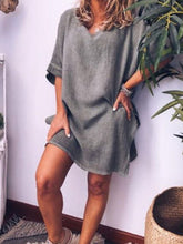 Load image into Gallery viewer, Women's Casual Slit Cotton And Linen Dress