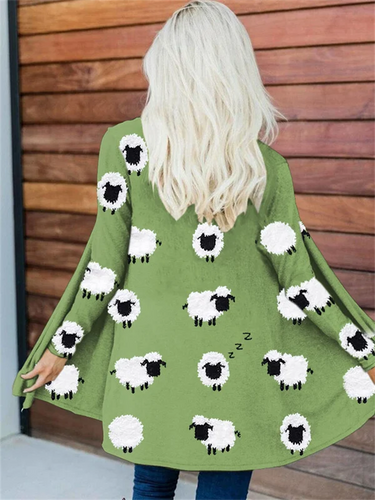 Women's Cute Plush Sheep Pattern Print Cardigan