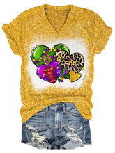 Load image into Gallery viewer, Heart Leopard Mardi Gras Glitter V-Neck T-Shirt