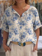 Load image into Gallery viewer, Women's Vintage Lovely Floral Art Print Front And Back Wear Short Sleeve Cotton Shirt