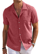 Load image into Gallery viewer, Men's Cuban Collar Cotton And Linen Pocket Basic Casual Shirt