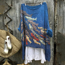 Load image into Gallery viewer, Women's Vintage Fish Patchwork Art Linen Blend Shirt