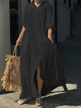 Load image into Gallery viewer, Casual Plain Single Breasted Pocket Long Sleeve Loose Maxi Dress