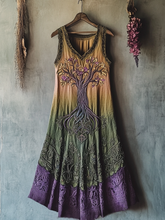 Load image into Gallery viewer, Vintage Viking Tribal Celtic Knot Life Of Tree Lace Patchwork Art Linen Tank Dress