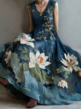 Load image into Gallery viewer, Women's Vintage Japanese Sakura And Wave Pattern Sleeveless Round Neck Dress