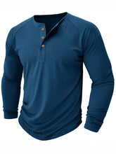 Load image into Gallery viewer, Men's Cotton Solid Henley Long Sleeve Top