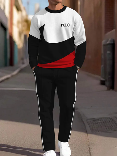 Men's Simple Colorblock Round Neck Casual Sports Set 0139