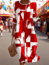 Load image into Gallery viewer, Women's Casual  Round Neck Mid Sleeve Print Cotton and Linen Dress