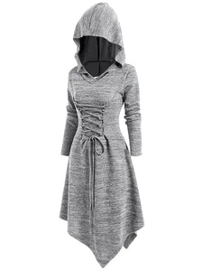 Halloween Solid Front Strap Hooded Midi Dress