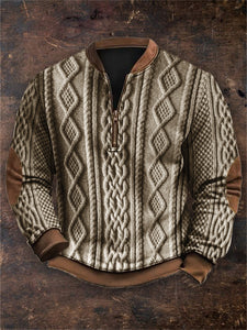 Men's Vintage Viking Cable Knit Zip Up Sweatshirt