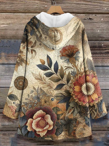 Women's Floral Art Print Casual Winter Warm Comfortable Long Sleeve Wool Jacket