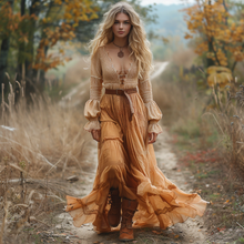 Load image into Gallery viewer, Women's Retro V-neck Country Pastoral Linen Style Long-sleeve Casual Maxi Long Dress
