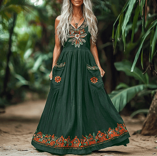 Women's Ethnic Style Sleeveless Linen Maxi Dress