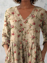 Load image into Gallery viewer, Women's Retro Floral Art Print Casual Cotton And Linen V-neck Top