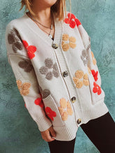 Load image into Gallery viewer, Women&#39;s Single Breasted Large Pocket Floral Jacquard Sweater Cardigan