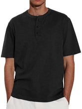 Load image into Gallery viewer, Men's Solid Color Short Sleeve Crew Neck Henley Shirt