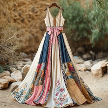 Load image into Gallery viewer, Women's Vintage Floral Art Linen Dress 0957