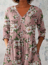Load image into Gallery viewer, Women's Elegant Floral Pattern Round Neck Cotton and Linen Top