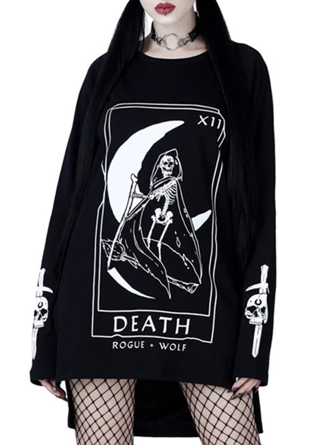 Gothic Style Dark Print Long-Sleeved Round Neck Women'S Sweater