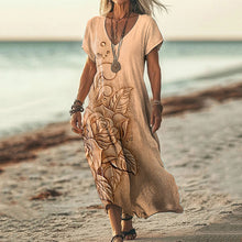 Load image into Gallery viewer, Women's Rose Leather Textured Linen Blend Dress