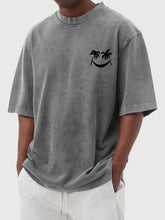 Load image into Gallery viewer, Men's Vintage Wash Smiley Coconut Tree Print Short Sleeve T-Shirt