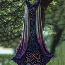 Load image into Gallery viewer, Vintage Viking Celtic Purple Gradient  Linen Midi Dress