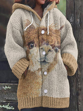 Load image into Gallery viewer, Alpaca Print Knitted Hooded Sweater Cardigan