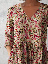Load image into Gallery viewer, Women's Retro Floral Art Print Casual Cotton And Linen V-neck Top
