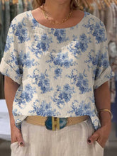 Load image into Gallery viewer, Women's Vintage Lovely Floral Art Print Front And Back Wear Short Sleeve Cotton Shirt