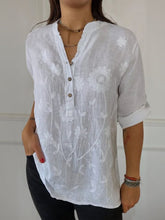 Load image into Gallery viewer, Women's Art Print Casual Cotton And Linen Henry Collar Shirt