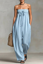 Load image into Gallery viewer, Women's Minimalist Loose-fitting Linen Blend Strapless Jumpsuit With Tie Closure