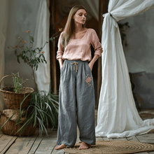 Load image into Gallery viewer, Women's Linen Bohemian Style Cropped Wide-leg Trousers Pants