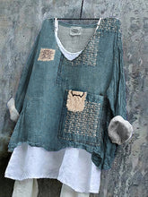 Load image into Gallery viewer, Retro Sashiko Cats Japanese Art Patchwork Linen Blend Tunic