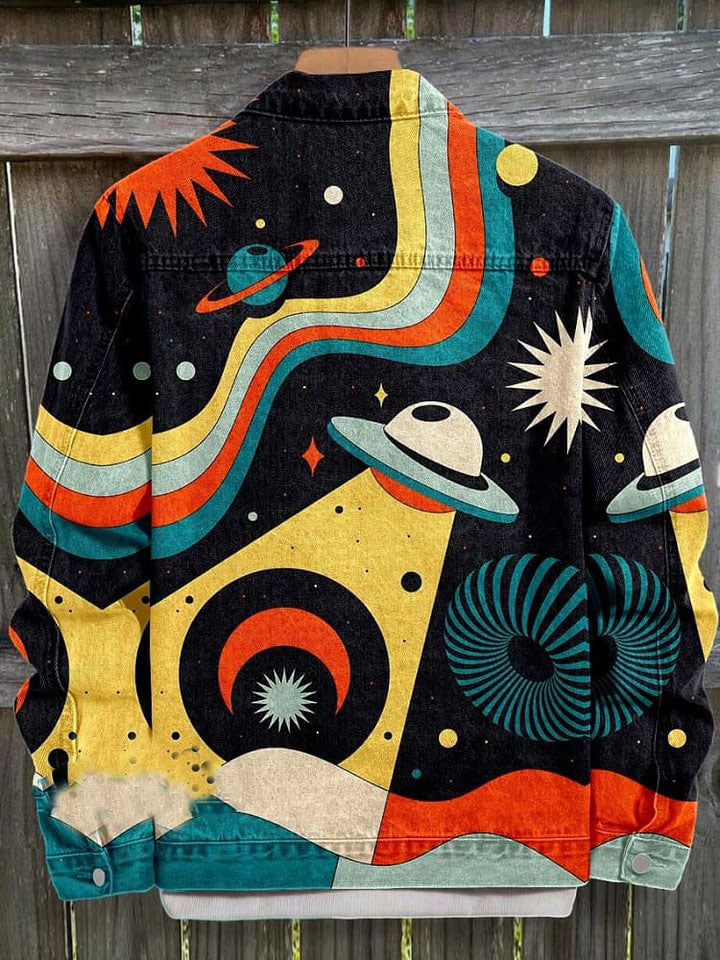 Vintage UFO Print Casual Jacket