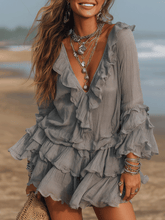 Load image into Gallery viewer, Soft Ash Boho Ruffle Mini Dress