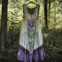 Load image into Gallery viewer, Vintage Boho Lavender Art Linen Patchwork Art Linen Tank Dress