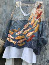Load image into Gallery viewer, Women's Vintage Patchwork Fish Pattern Linen Blend Shirt