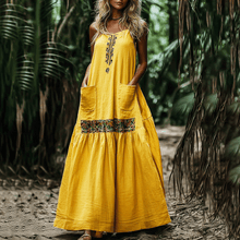 Load image into Gallery viewer, Women&#39;s Elegant Ethnic Graphic Oversized Sleeveless Linen Maxi Dress