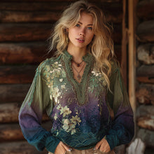 Load image into Gallery viewer, Classy Gradient Bamboo Blossom Embroidery Art Linen Long Sleeve Shirt