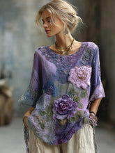 Load image into Gallery viewer, Vintage Bohemian Embroidered Floral Patchwork Linen T-shirt