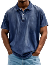 Load image into Gallery viewer, Men's Vintage Washed And Distressed Pure Cotton Lapel Short-sleeved Polo Shirt