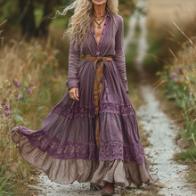 Load image into Gallery viewer, Women's Vintage Pastoral Style V-neck Linen Long-sleeve Maxi Long Dress