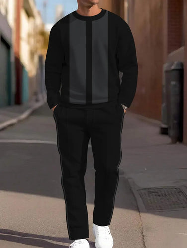 Men's Simple Colorblock Round Neck Casual Sports Set 097