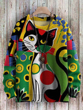 Load image into Gallery viewer, Abstract Art Cat Multicolor Print Casual Pullover Knitted Sweater